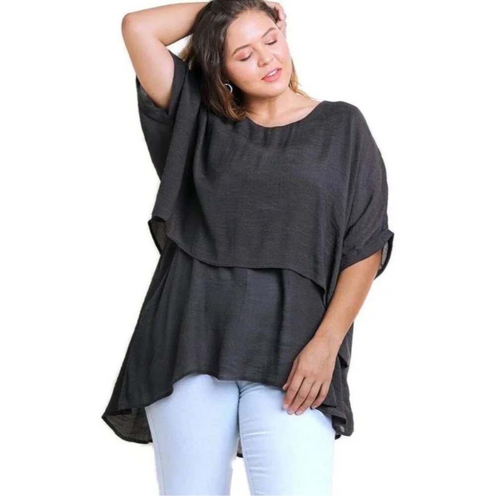 Umgee Womens Layered Black Tunic Top Medium